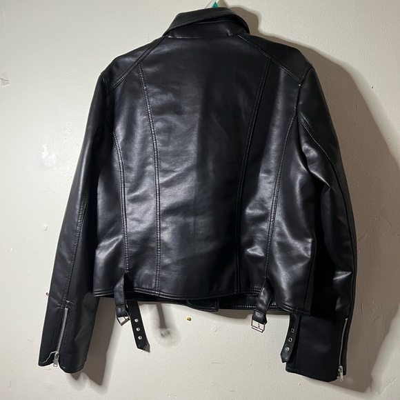 Black biker leather jacket - L - Picture 2 of 2
